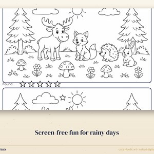 Páginas de actividades imprimibles para niños, 10 fichas de animales nórdicos, laberinto, unir puntos, sopa de letras, clave de respuestas. imagen 6