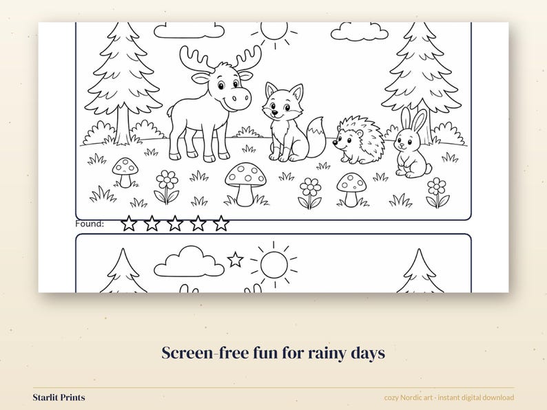 Páginas de actividades imprimibles para niños, 10 fichas de animales nórdicos, laberinto, unir puntos, sopa de letras, clave de respuestas. imagen 6