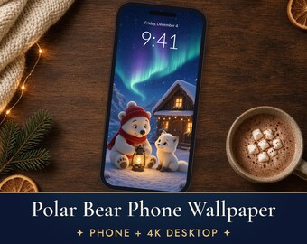 Polar Bear Phone Wallpaper, Cute Northern Lights iPhone Background, Arctic Fox 4K Desktop Wallpaper
