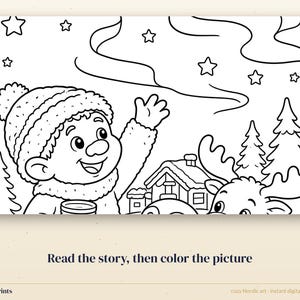 Bedtime Story for Kids with Coloring Page, Printable Troll and Northern Lights Story, Nordic Folklore image 6
