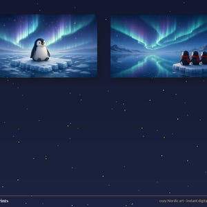 Conjunto de 5 fondos de pantalla de pingüinos para teléfono, lindo fondo de pantalla de auroras boreales para iPhone, fondo de pantalla de pingüinos en 4K para escritorio imagen 6