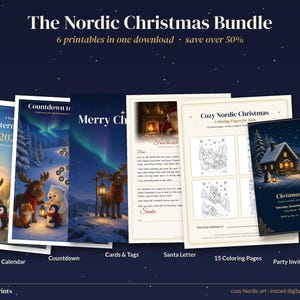 Christmas Printable Bundle, 2027 Calendar, Advent Countdown, Christmas Cards and Gift Tags, Santa Letter, Coloring Pages, Nordic Kids bild 1