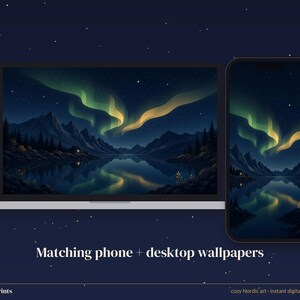 オーロラのスマホ壁紙、オーロラフィヨルドのiPhone背景、ダークな北欧風4Kデスクトップ壁紙 画像 3