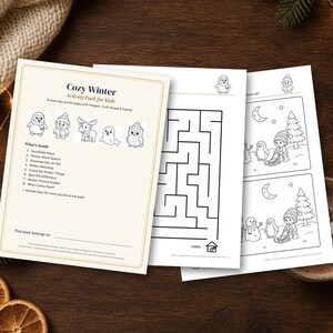 Winter Activity Pages for Kids, 8 Printable Worksheets, Maze, Dot to Dot, Word Search, Answer Key image 2