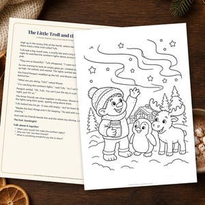 Bedtime Story for Kids with Coloring Page, Printable Troll and Northern Lights Story, Nordic Folklore image 2