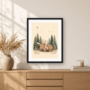 Moose Nursery Print, Sleepy Baby Moose Woodland Wall Art, Sage Green Printable, Gender Neutral Decor image 6