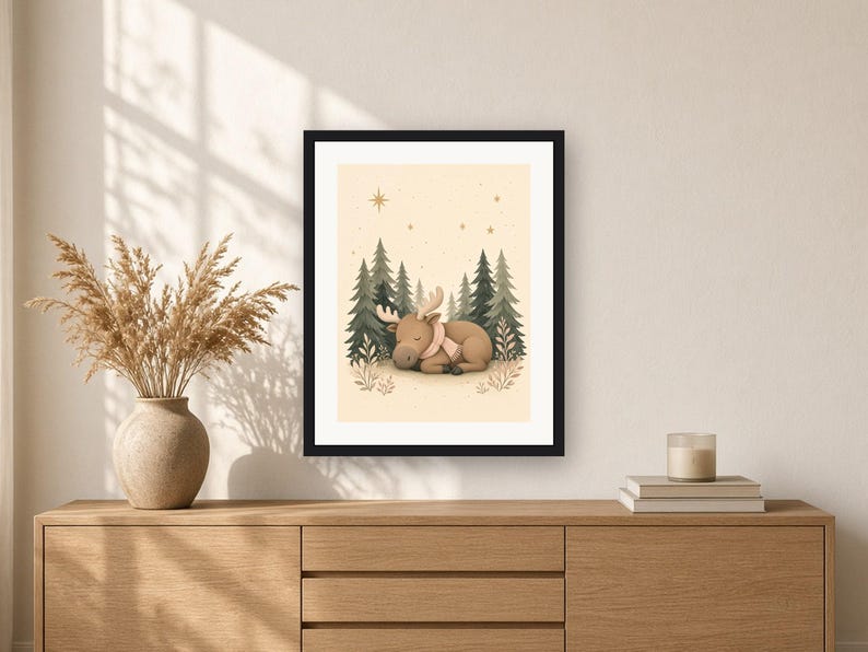 Moose Nursery Print, Sleepy Baby Moose Woodland Wall Art, Sage Green Printable, Gender Neutral Decor image 6