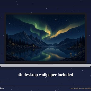 オーロラのスマホ壁紙、オーロラフィヨルドのiPhone背景、ダークな北欧風4Kデスクトップ壁紙 画像 6