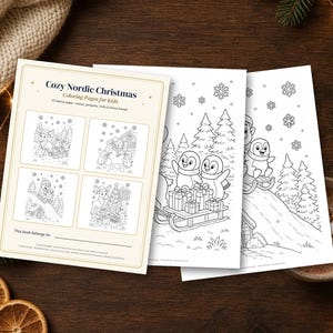 Disegni di Natale da colorare per bambini, 15 fogli da colorare stampabili con alci e pinguini, attività per le vacanze in formato PDF immagine 2