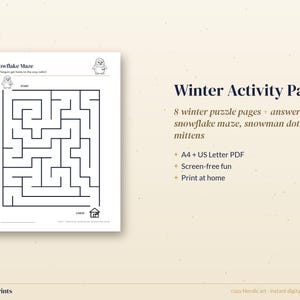 Winter Activity Pages for Kids, 8 Printable Worksheets, Maze, Dot to Dot, Word Search, Answer Key image 3
