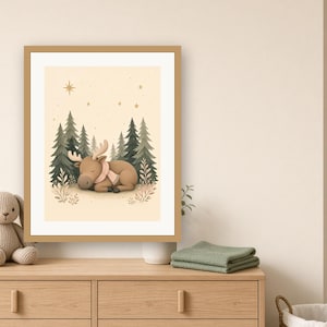Moose Nursery Print, Sleepy Baby Moose Woodland Wall Art, Sage Green Printable, Gender Neutral Decor image 2