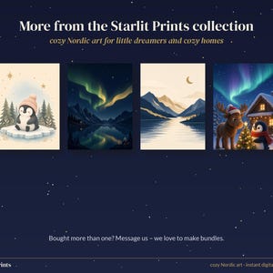 Lámina infantil celestial, cuadro de buenas noches con la luna y las estrellas, decoración imprimible de alce bebé y pingüino imagen 7