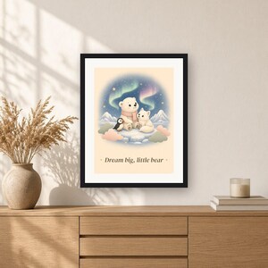 Polar Bear Nursery Print, Arctic Animals Wall Art, Northern Lights Baby Printable, Pastel Kids Room Decor image 6
