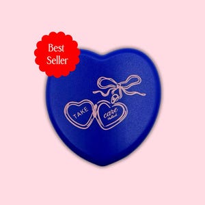 Take Care Blue Heart Pill Box | Single Compartment Pill Holder | Cute Travel Medicine Case | Aesthetic Mental Health Gift