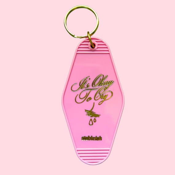It's Okay to Cry Hotel Keychain | Cute Pink Bag Charm | Funny Mental Health Gift for Her | Self-Care Keychain | Small Gift for Her