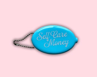 Retro Blue Rubber Coin Purse Keychain | Self Care Money Bag Charm