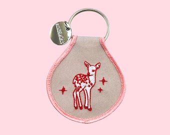 Embroidered Baby Deer Keychain | Soft Fabric Key Fob | Cute Mental Health Bag Charm | Gentle Reminder Gift | Self-Care Keychain for Her