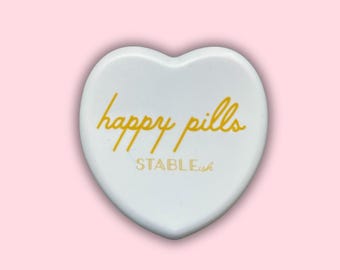 Happy Pills Mini Pill Box | White Heart Travel Pill Case | Cute Compact Pill Organizer | Mental Health Gift | Self-Care Stocking Stuffer