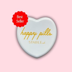 Happy Pills White Heart Pill Box | Cute Compact Pill Case for Meds & Vitamins | Mental Health Gift | Travel Pill Organizer
