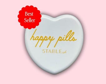Happy Pills White Heart Pill Box | Cute Compact Pill Case for Meds & Vitamins | Mental Health Gift | Travel Pill Organizer