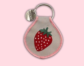 Strawberry Embroidered Keychain | Motivational Self-Care Bag Charm