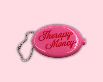 Pink Therapy Money Coin Purse Keychain | Cute Rubber Squeeze Pouch | Funny Mental Health Gift | Bag Charm | Self-Care Gift