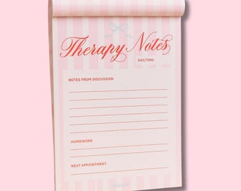 Pink Therapy Session Notes Notepad | 25-Page Self-Care Lined Pad | Mental Health Stationery