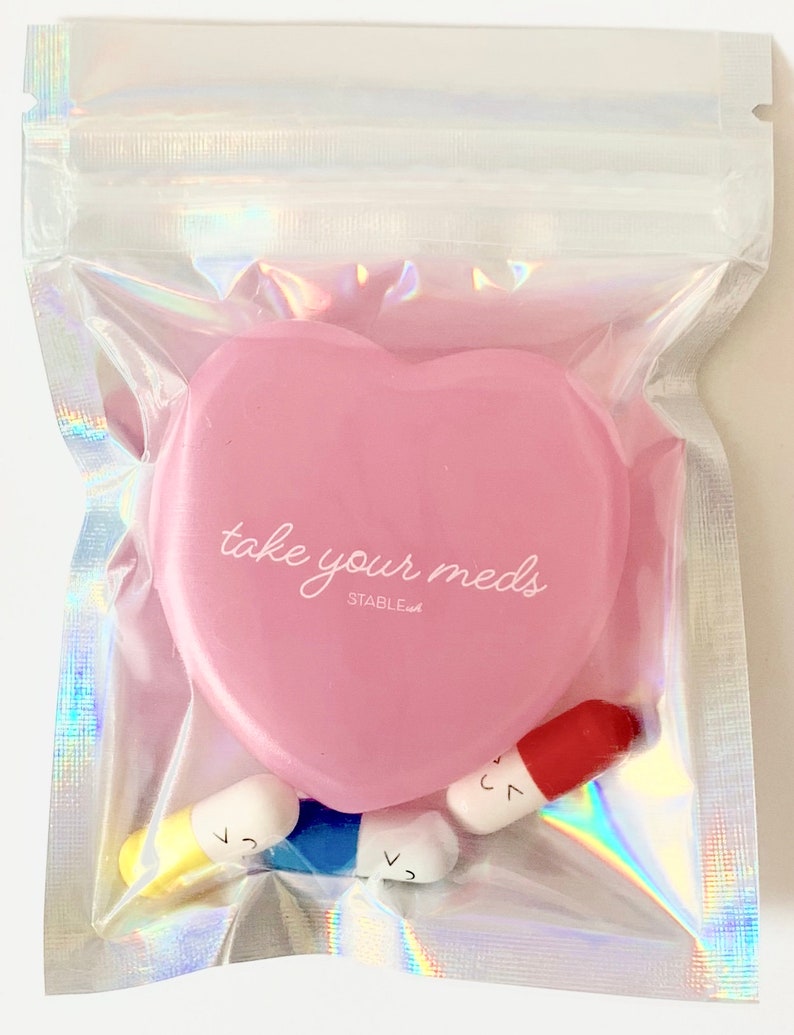 Self Care Cute Pink Heart Pill Box Mental Health