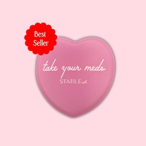 Pink Mini Take Your Meds Heart Pill Case | Compact Pill Holder with Single Compartment | Cute Mental Health Reminder | Travel Pill Box