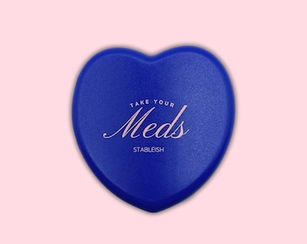 Take Your Meds Mini Pill Box | Blue Heart Cute Travel Pill Case | Pill Organizer for Women | Mental Health Gift | Self-Care Gift