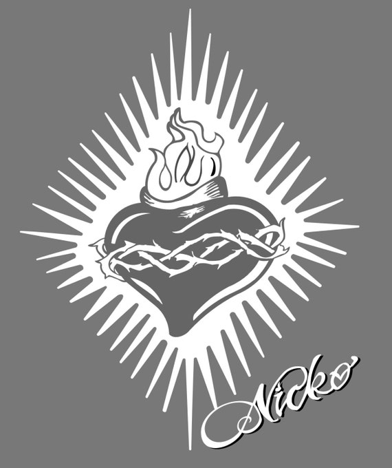 Sacred Heart Decal Light Rays Religious Tattoo Style Sticker Etsy