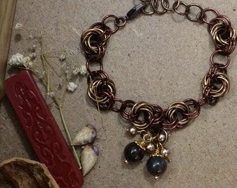 Mystic's Charm - Fantasy Folk Pagan, Copper Chainmaille Weave Bracelet