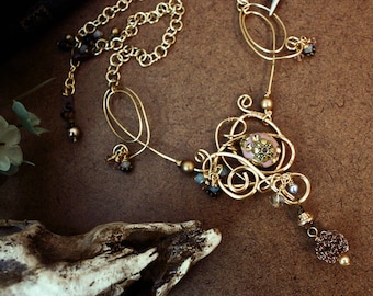 Gondolin Bride - Tolkien Elven Inspired Wire-Work Necklace Silver-Plated Gold & Brass