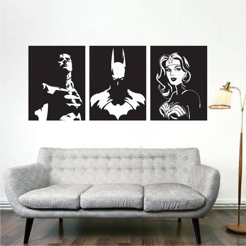 Superheroes Wall Decal Batman Superman Wonder Woman Comics Super Hero Wall Justice League Vinyl Art Removable DC Comic Books Wall Art s98