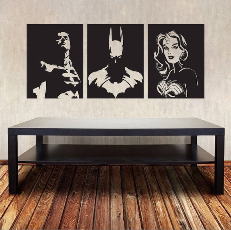Superheroes Wall Decal Batman Superman Wonder Woman Comics Super Hero Wall Justice League Vinyl Art Removable DC Comic Books Wall Art s98