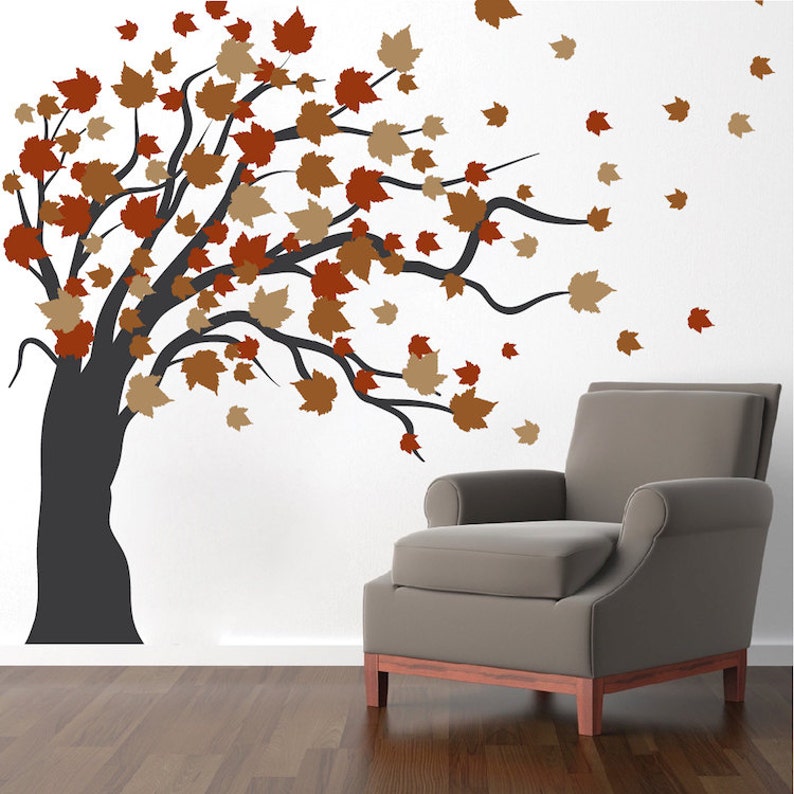 Forest Trees Autumn Fall Leaves Falling Silhouette Vinyl Wall Decal Art