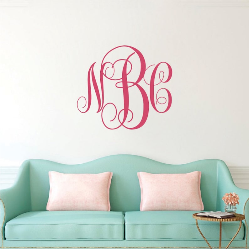 vine monogram wall decal custom letters wall decal initials | etsy