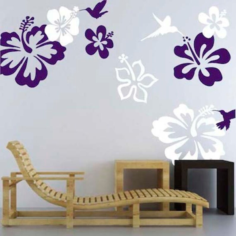 hibiscus flower decals hummingbirds murals hibiscus wall | etsy