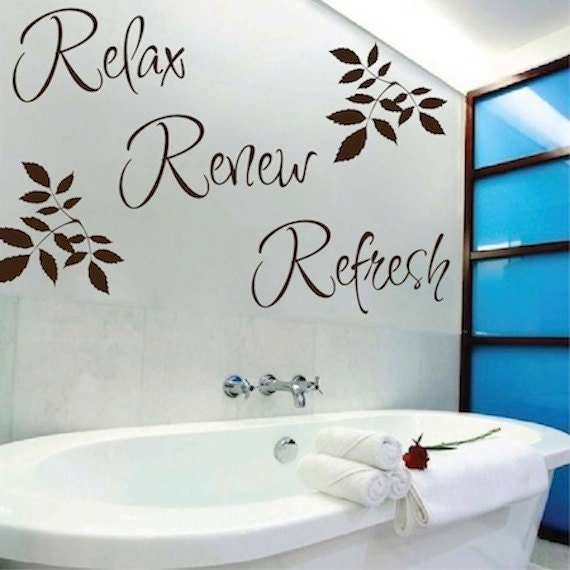 relax renew refresh vinyl wall quote bathroom wall quotes | etsy