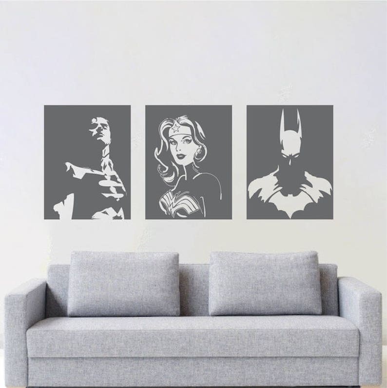 Superheroes Wall Decal Batman Superman Wonder Woman Comics Super Hero Wall Justice League Vinyl Art Removable DC Comic Books Wall Art s98