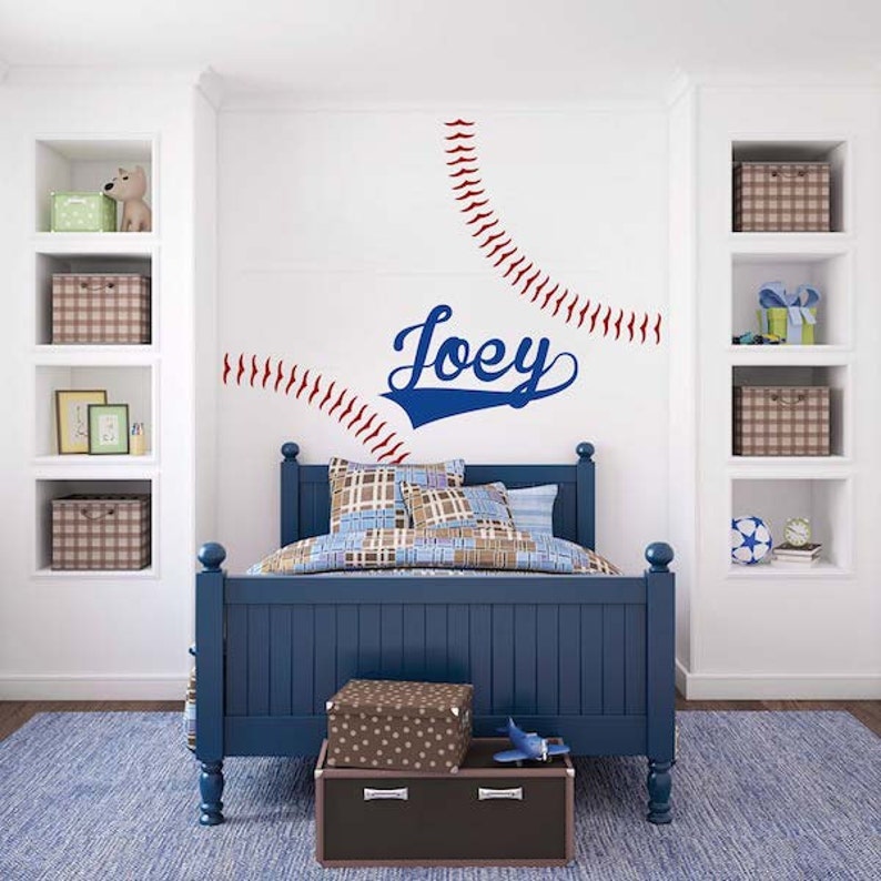 Customizable Baseball Wall Decal Baseball Bedroom Stitches Baseball Wall Decal Kids Baseball Bedroom Stickers Baseball Murals S12