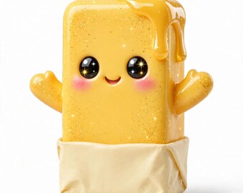 Kawaii Butter Squishy Clipart PNG | 10 söta klistermärkesdesigner | Digital nedladdning | Butter Stick Toast Popcorn | Utskrivbara klistermärken