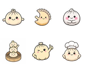 Dumpling Squishies klistermärkesark | Söta Kawaii Matklistermärken | Barnklistermärkesark 6 Kiss-Cut Vinyl | Fressh Designz