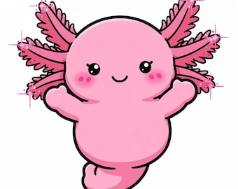 Kawaii Djur Squishy Clipart PNG | 10 Söta Klistermärkesdesigner | Digital Nedladdning | Axolotl Kapybara Groda Bläckfisk | Utskrivbara Klistermärken