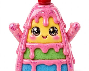 Kawaii Dessert Squishy Clipart PNG | 10 söta klistermärkesdesigner | Digital nedladdning | Cake Sundae Donut | Utskrivbara klistermärken sublimering