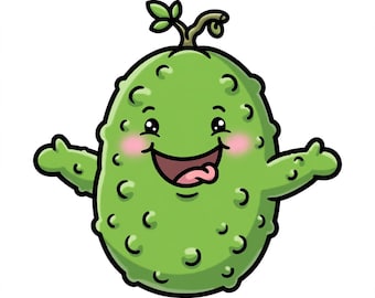 Banan- och pickles-squishy clipart PNG | 10 kawaii fruktklistermärkesdesigner | Digital nedladdning | Söta matfigurer | Utskrivbara klistermärken