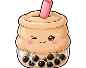 Kawaii Café Food Squishy Clipart PNG | 10 söta klistermärkesdesigner | Digital nedladdning | Boba Tea Taco Waffle Muffin | Utskrivbara klistermärken