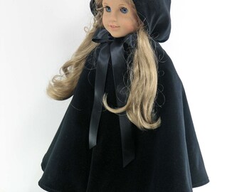 Handmade 18 inch Doll Cape for American Girl - Black Velveteen