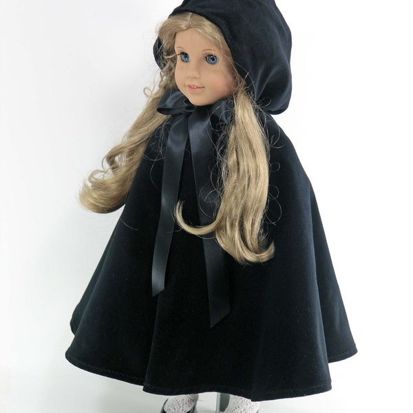 Handmade 18 inch Doll Cape for American Girl - Black Velveteen