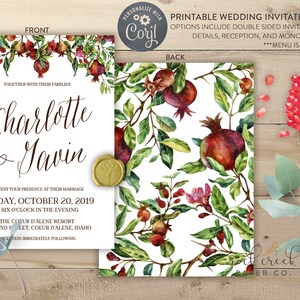 Granatapfel Hochzeitseinladung, Hochzeitseinladungsreihe, Brautset, Details, Antwortgebäck, bearbeitbare Hochzeitseinladungsvorlage, Sofort Download
